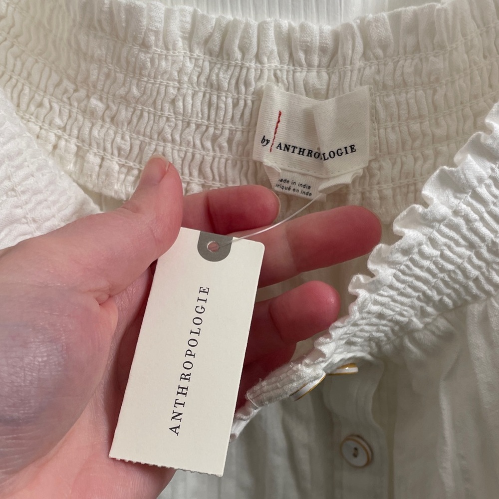 NWT Anthropologie Lucille Off-The-Shoulder Boho White Button Down Blouse Size M - Picture 3 of 13